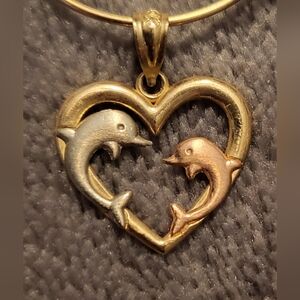 VTG Dolphin Heart Pendant 10K Yellow,White,Rose Gold